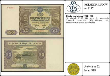 50 złotych 15.05.1946, seria A, numeracja 250031