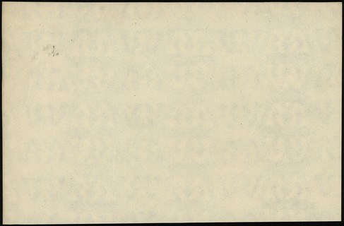 niedokończony druk banknotu 100 złotych 15.05.1946, bez oznaczenia serii i numeracji, papier ze znakami wodnymi, strona główna czysta, na stronie odwrotnej jedynie poddruk giloszowy, format papieru większy od docelowego banknotu, Lucow 1202 (R7), Miłczak - patrz 129, bardzo rzadkie