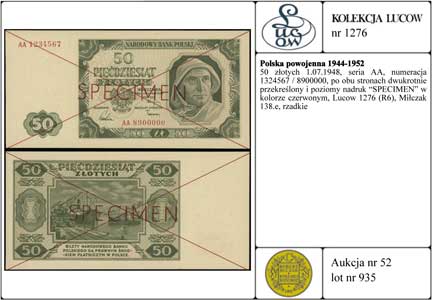 50 złotych 1.07.1948, seria AA, numeracja 132456