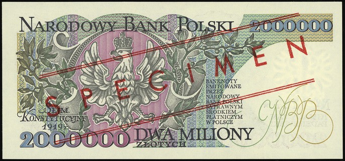 2.000.000 złotych 14.08.1992, ukośny czerwony na