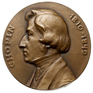 medal jednostronny z 1909 roku z sygnaturą - Lewandowski wybity z okazji Setnej Rocznicy Urodzin Fryderyka Chopina