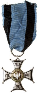 II Rzeczpospolita Polska, Order Virtuti Militari V klasa, wtórnik, brąz srebrzony 38 x 38 mm, wstążka