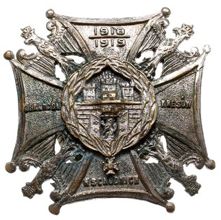 odznaka honorowa Orlęta 1928, mosiądz srebrzony 38.5 x 38.5 mm, Stela 13.13.b, nakrętka numerowana Ewidencja Orląt L 378  WŁ. BUSZEK, zielona patyna