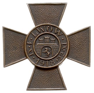 Krzyż Obrony Lwowa 1919, brąz z nieznacznymi śladami srebrzenia 40 x 40 mm, Stela 13.10