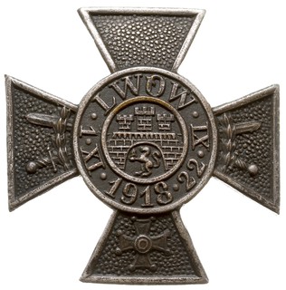 Krzyż Obrony Lwowa 1921, wariant z Mieczami i Orderem Virtuti Militari, mosiądz srebrzony 38 x 38 mm, Stela 13.12