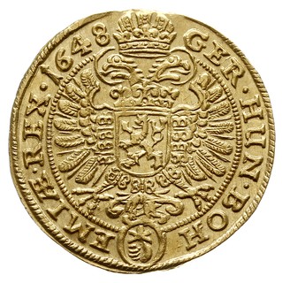 dukat 1648, Praga, złoto 3.43 g, Fr. 227, Dietiker 823, Her. 229, bardzo rzadki i pięknie zachowany