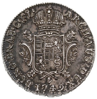 Maria Teresa 1740-1780, dukaton 1749, Antwerpia, srebro 33.26 g, Dav. 1280, Delm. 375, miejscowa patyna
