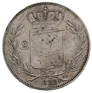 Ludwik 1818-1830, dwa guldeny 1822, Dav. 517, AKS 54, Thun 17, na rewersie rysy w tle, ale bardzo rzadkie
