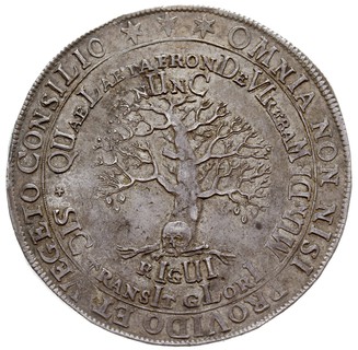 August 1635-1666, talar pośmiertny 1666, Zellerfeld, data chronografem, srebro 28.96 g, Dav. 6376, Welter 824, ładna patyna