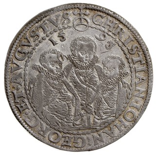 Krystian II, Jan Jerzy I i August 1591-1611, talar 1595 HB, Drezno, srebro 29.23 g, Dav. 9820, Schnee 754, Kahnt 186, ładny połysk menniczy