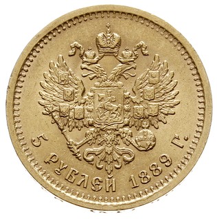 5 rubli 1889 (АГ), Petersburg, złoto 6.42 g, Bitkin 33, Kazakov 703, wyśmienity stan