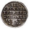 trojak 1579, Olkusz, odmiana z popiersiem króla przedzielającym napis u góry i u dołu, Iger O.79.1..