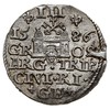 trojak 1586, Ryga, duża głowa króla, Iger R.86.1.a (R), Gerbaszewski 14, wybity lekko pękniętym st..