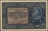 100 marek polskich 23.08.1919, seria ID-T, numeracja 676635, po obu stronach ukośny czerwony nadru..