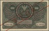 500 marek polskich 23.08.1919, seria I-BM, numeracja 104960, po obu stronach ukośny czerwony nadru..