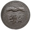 medal na otwarcie Fabryki Philipsa w Warszawie, 1923 r., Aw: Dwie dłonie w uścisku, poniżej herby ..