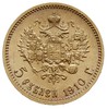 5 rubli 1910 ЭБ, Petersburg, złoto 4.30 g, Bitkin 36 (R), Kazakov 377, pięknie zachowane i rzadkie