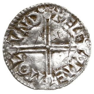 Aethelred II 978-1016, denar typu long cross, Londyn, mincerz Aelfwine?, Aw: Głowa w lewo, EDELRED REX ANGL, Rw: Krzyż, AELF-PINE-MOL-VND, srebro 1.31 g, Spink 1151, BMC IVa, North 774, pęknięty