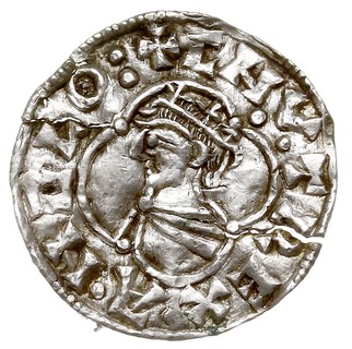 Knut 1016-1035, denar typu quatrefoil, Norwich, Aw: Popiersie w lewo, CNVT REX ANGLO, Rw: Rozeta, REO-HIN-LON-HEN, srebro 1.12 g, Spink 1157, BMC VIII, North 781, pęknięty