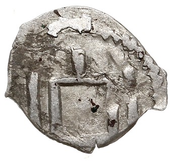Witold 1392-1430, pieniądz litewski 1413-1430, Aw: Kolumny Gedymina, Rw: Grot włóczni z krzyżykiem z lewej strony, srebro 0.25 g, Ivanauskas 11V6-4