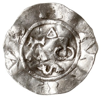 Deventer, Henryk II 1002-1024, denar, Aw: Monogram, Rw: Krzyż z 4 kulkami, srebro 1.10 g, Dbg. 562