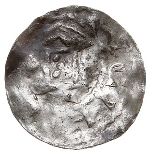 Erfurt, Henryk I 919-936 lub Henryk II 1002-1024, denar, Aw: Kapliczka z pięcioma kulkami, Rw: Krzyż z 4 kulkami, srebro 0.98 g, Dbg 827- podobny