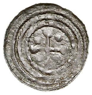 Denar, Aw: Rycerz przebijający włócznią smoka, Rw: Krzyż patriarchalny, w polach gwiazdy, srebro 0.41 g, Str. 39, Such. XIV