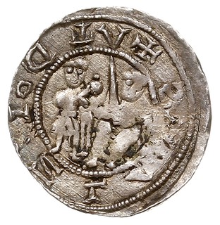 Denar, Aw: Książę na tronie, obok giermek, Rw: Rycerz walczący ze lwem, srebro 0.75 g, Str. 40, Such. XVI/1, bardzo ładnie zachowany