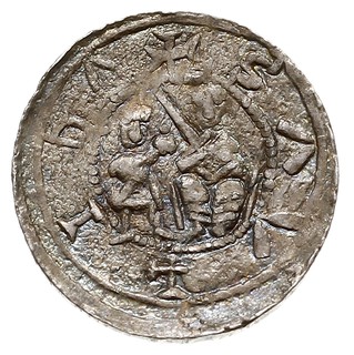 Denar, Aw: Książę na tronie, obok giermek, Rw: Rycerz walczący ze lwem, srebro 0.66 g, Str. 40, Such. XVI/1, bardzo ładnie zachowany