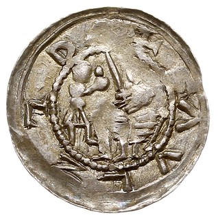 Denar, Aw: Książę na tronie, obok giermek, Rw: Rycerz walczący ze lwem, srebro 0.45 g, Str. 40, Such. XVI/1, bardzo ładnie zachowany