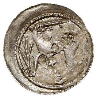 Denar, Aw: Książę na tronie, obok giermek, Rw: Rycerz walczący ze lwem, srebro 0.45 g, Str. 40, Such. XVI/1, bardzo ładnie zachowany