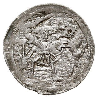 Denar, Aw: Książę na tronie, obok giermek, Rw: Rycerz walczący ze lwem, srebro 0.41 g, Str. 40, Such. XVI/1