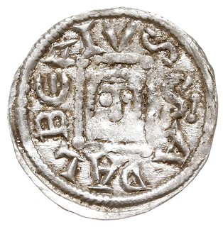 Denar 1146-1157, Aw: Książę z mieczem na tronie, BOLEZLAVS, Rw: Głowa w prostokątnej ramce, S ADALBERTVS, srebro 0.47 g, Str. 51, Such. XIX/1