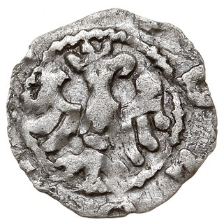 Denar ok. 1325-1333, Aw: Hełm rycerski z pióropu
