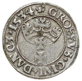 grosz 1534, Gdańsk, drobne mennicze wady krążka, patyna