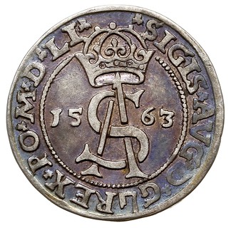 trojak 1563, Wilno, na awersie odmiana napisu SIGIS AVG D G herb Topór REX PO..., Iger V.63.1.m (R), Ivanauskas 9SA38-7, średnica 21.6 mm, patyna