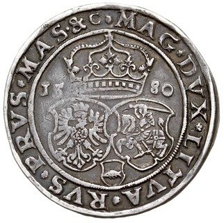 talar 1580, Olkusz, Aw: Półpostać króla w prawo,