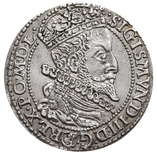 szóstak 1599, Malbork, odmiana z dużą głową króla, końcówka napisu nie dotyka korony, rzadki i ładnie zachowany, delikatna patyna
