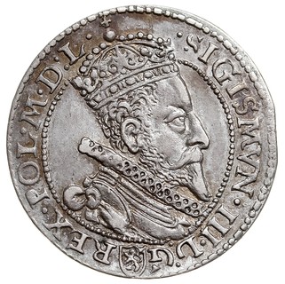 szóstak 1599, Malbork, odmiana z małą głową króla, na rewersie rysy w tle, delikatna patyna