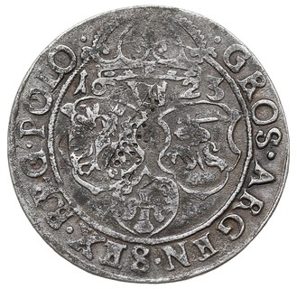 szóstak 1623, Kraków, odmiana 16 VI 23, T. 3, rzadki, ciemna patyna