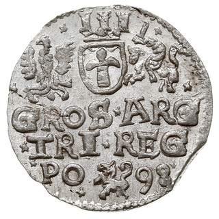 trojak anomalny koronny z datą 1598, Iger nie notuje w swoim katalogu, srebro wysokiej próby 1.85 g, jak na ten typ monety pięknie zachowany