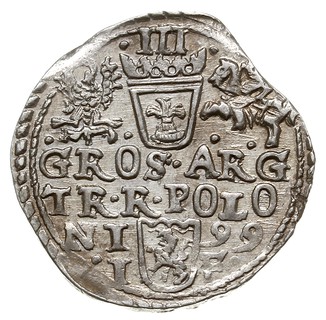 trojak 1599, Olkusz, Iger O.99.1.f, moneta wycięta z końca blachy