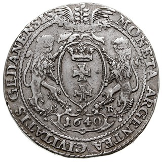 talar 1640, Gdańsk, srebro 28.94 g, odmiana z 7 listkami w gałązce nad herbem, Dav. 4356, T. 10, ładny portret króla, delikatna patyna