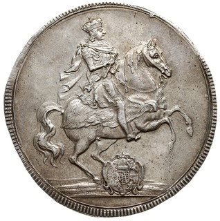 talar wikariacki 1711, Drezno, Aw: Król na koniu, Rw: Trzy stoły z insygniami koronacyjnymi, srebro 29.19 g, Kahnt 274, Schnee 1011, ładnie zachowany, delikatna patyna