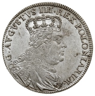 tymf 1753, Lipsk, Kahnt 685 wariant b - małe popiersie, szeroka koroną nad tarczą herbową, kropką z prawej strony litery T, moneta z dużym połyskiem menniczym