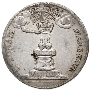 dwugrosz okolicznościowy 1738, Drezno, Aw: Napis, Rw: Dwa serca na ołtarzu, Kahnt 627, moneta wybita z okazji ślubu Marii Amalii z księciem Karolem Sycylijskim, mennicza drobna wada blachy