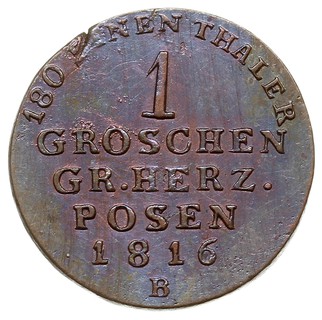 1 grosz 1816 B, Wrocław, Plage 57, mennicza wada krążka, ale pięknie zachowany z blaskiem menniczym, patyna