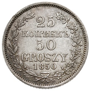 25 kopiejek = 50 groszy 1850, Warszawa, Plage 388, Bitkin 1255, bardzo ładnie zachowane, patyna