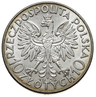 10 złotych 1932, Anglia, Głowa kobiety, Parchimowicz 120b, pięknie zachowane z lekko złotawą patyną