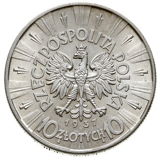 10 złotych 1937, Warszawa, Józef Piłsudski, Parchimowicz 124d, pięknie zachowane z delikatną patyną